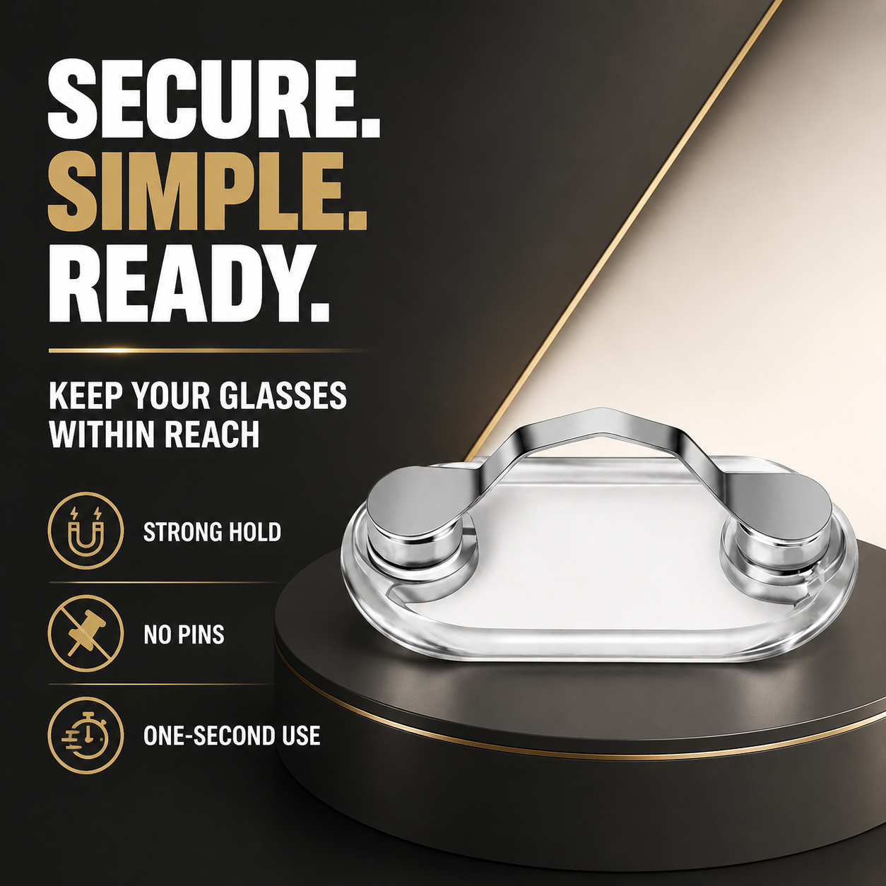 Compact magnetic eyeglass holder feature overview