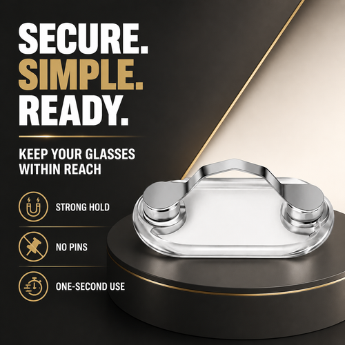 Compact magnetic eyeglass holder feature overview