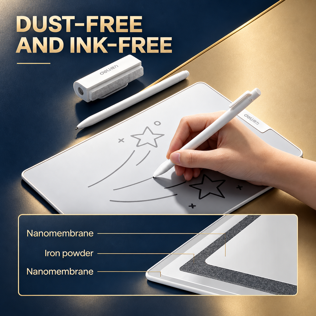 Ink-free writing demonstration and material diagram