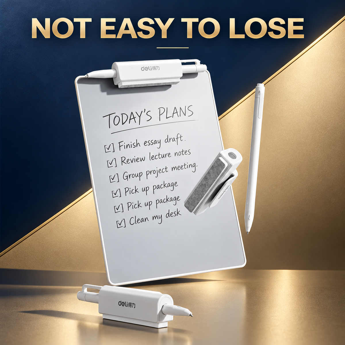 Writing board with pen storage and eraser