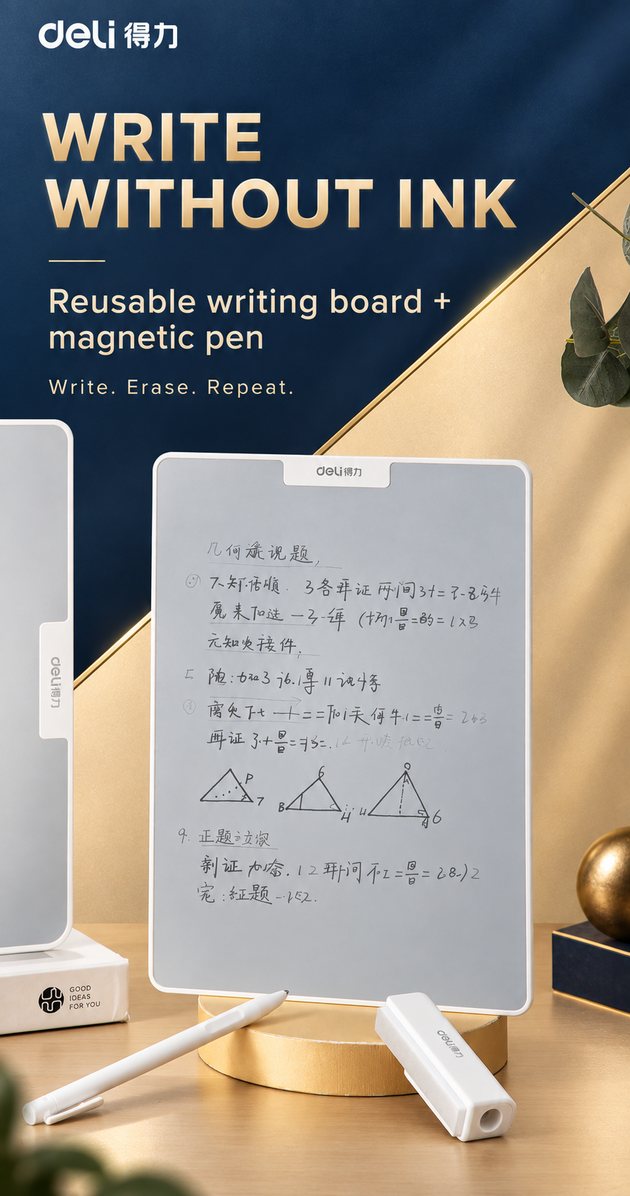 Reusable writing board with magnetic pen