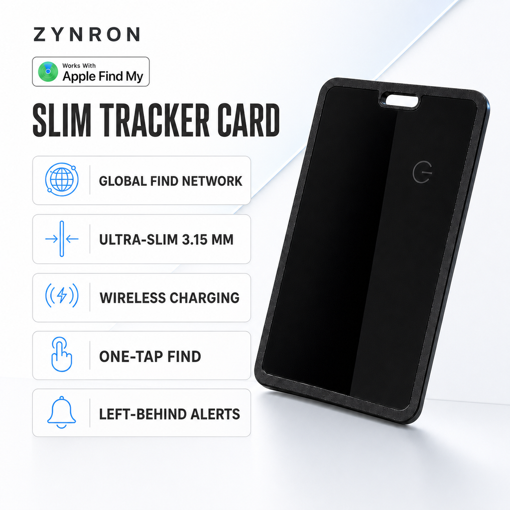 ZYNRON Slim Tracker Card with Apple Find My, ultra-slim profile and wireless charging